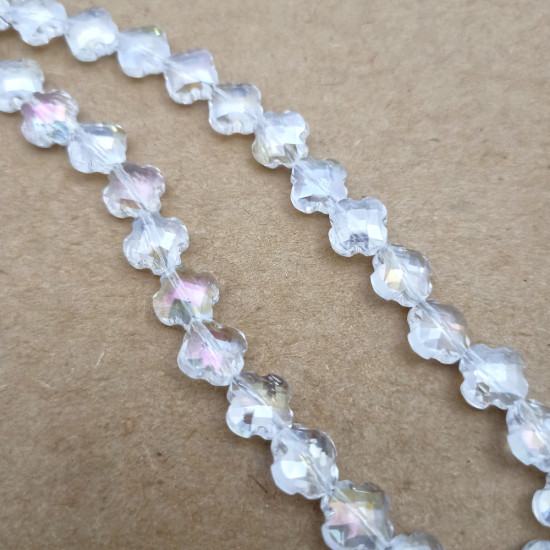 Glass Beads 10mm Clover Faceted - Clear With Lustre - 1 String / 35 beads