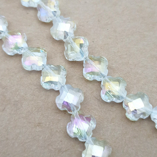 Glass Beads 10mm Clover Faceted - Pale Yellow With Lustre - 1 String / 35 beads