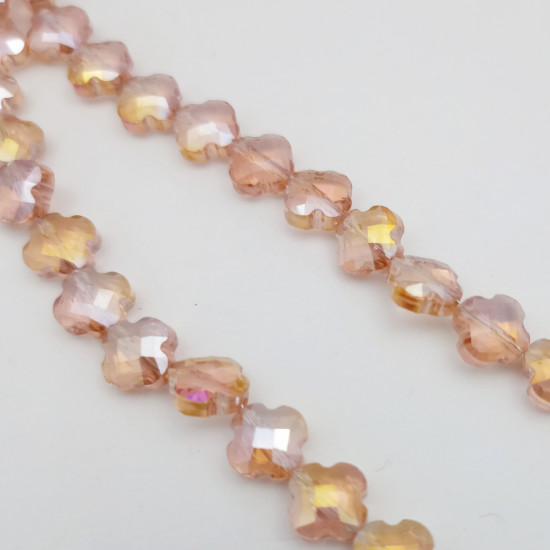 Glass Beads 10mm Clover Faceted - Amber With Lustre - 1 String / 35 beads