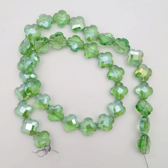 Glass Beads 10mm Clover Faceted - Light Green With Lustre - 1 String / 34 beads