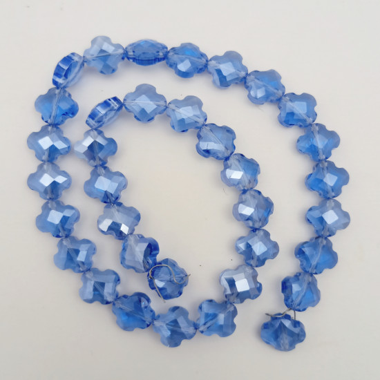 Glass Beads 10mm Clover Faceted - Ocean Blue - 1 String / 35 beads