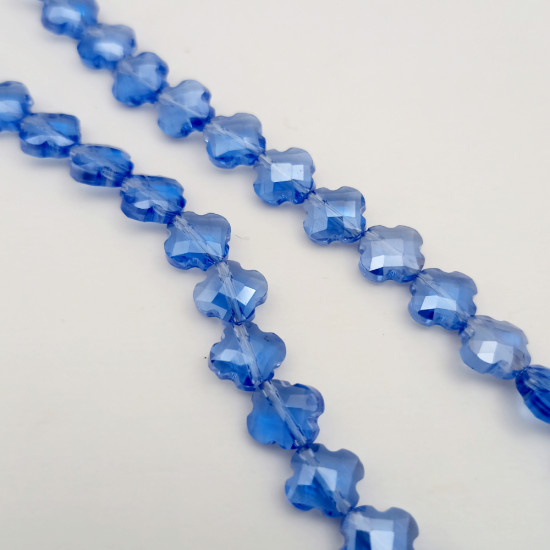 Glass Beads 10mm Clover Faceted - Ocean Blue - 1 String / 35 beads