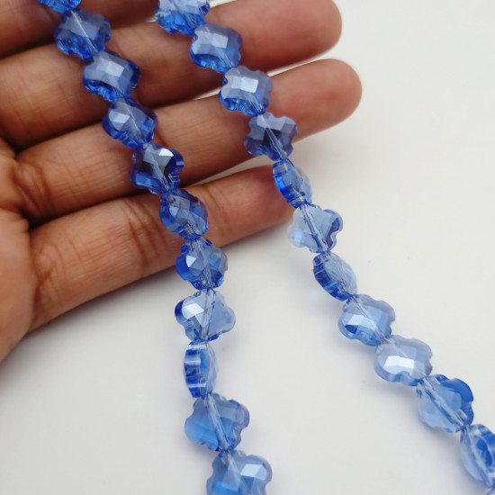 Glass Beads 10mm Clover Faceted - Ocean Blue - 1 String / 35 beads