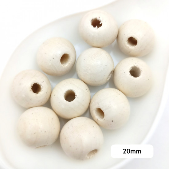 Wooden Beads 20mm Round - Ivory - 10 Beads