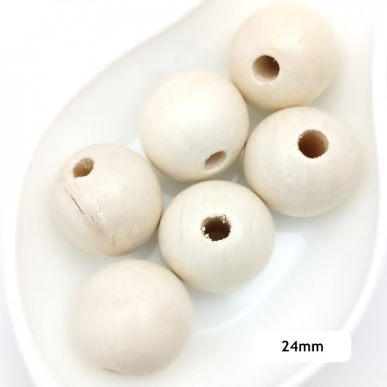 Wooden Beads 24mm Round - Ivory - 6 Beads