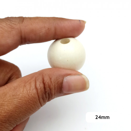 Wooden Beads 24mm Round - Ivory - 6 Beads