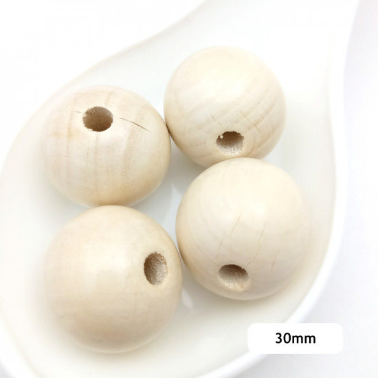 Wooden Beads 30mm Round - Ivory - 4 Beads