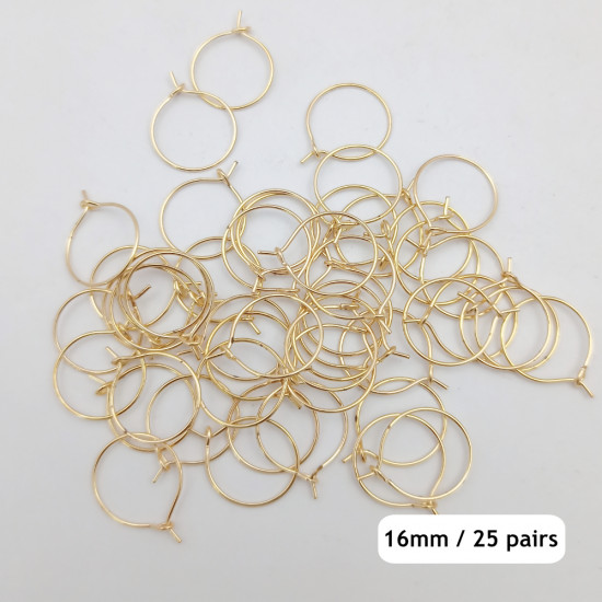 Earring Hoops 16mm - Golden Finish - 25 Pairs