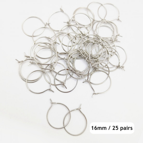 Earring Hoops 16mm - Silver Finish - 25 Pairs