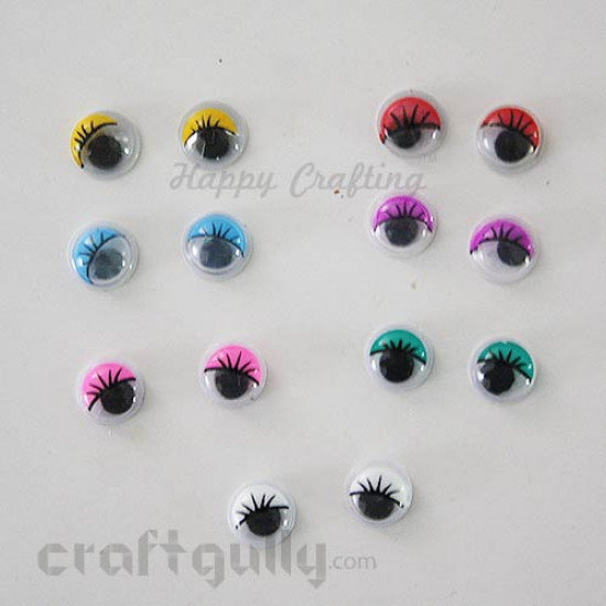 Googly Eyes 8mm - Colored With Lashes - Pack of 12