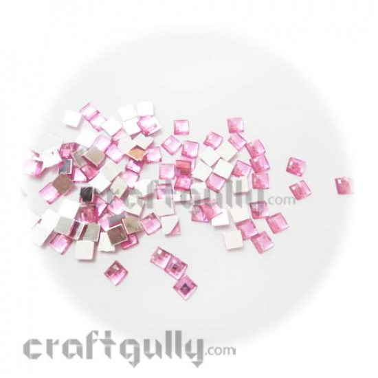 Rhinestones 6mm Square - Hot Pink - Pack of 100