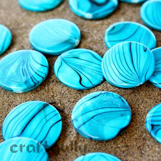 Shell Beads 20mm - Round - Aqua & Stripes - 20 beads