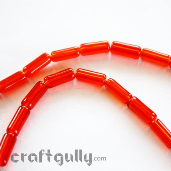 Glass Beads 9mm - Pipe - Red - 30 Beads