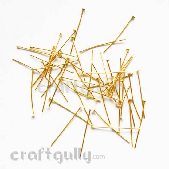 Head Pins Flat 26mm - Golden Finish - Pack of 20