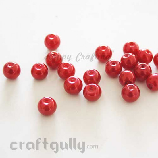 Glass Beads 8mm Pearl Finish - Red - Pack of 20