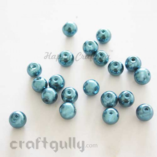 Glass Beads 8mm Pearl Finish - Teal - Pack of 20