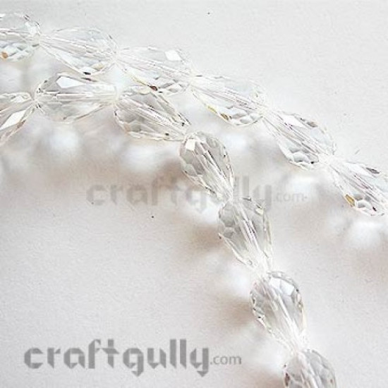 Glass Beads 7mm - Drop Faceted - Clear - Pack of 20