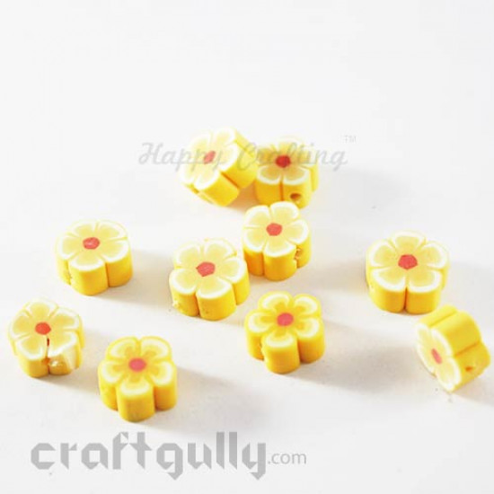 Polymer Clay Beads 10mm - Flower - Yellow - Pack of 10