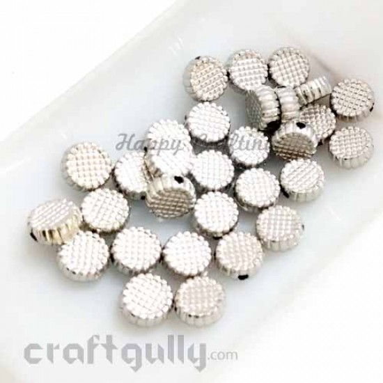 Acrylic Beads 8mm Disc With Texture - Oxidised Silver Finish - Pack of 30 
