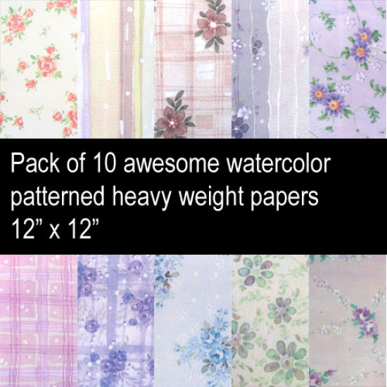 Pattern Paper - Watercolor (Pack of 10, Size 12" x 12")