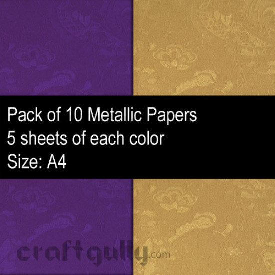 Metallic Paper A4 - Patterned #7 Purple & Golden - Pack of 10